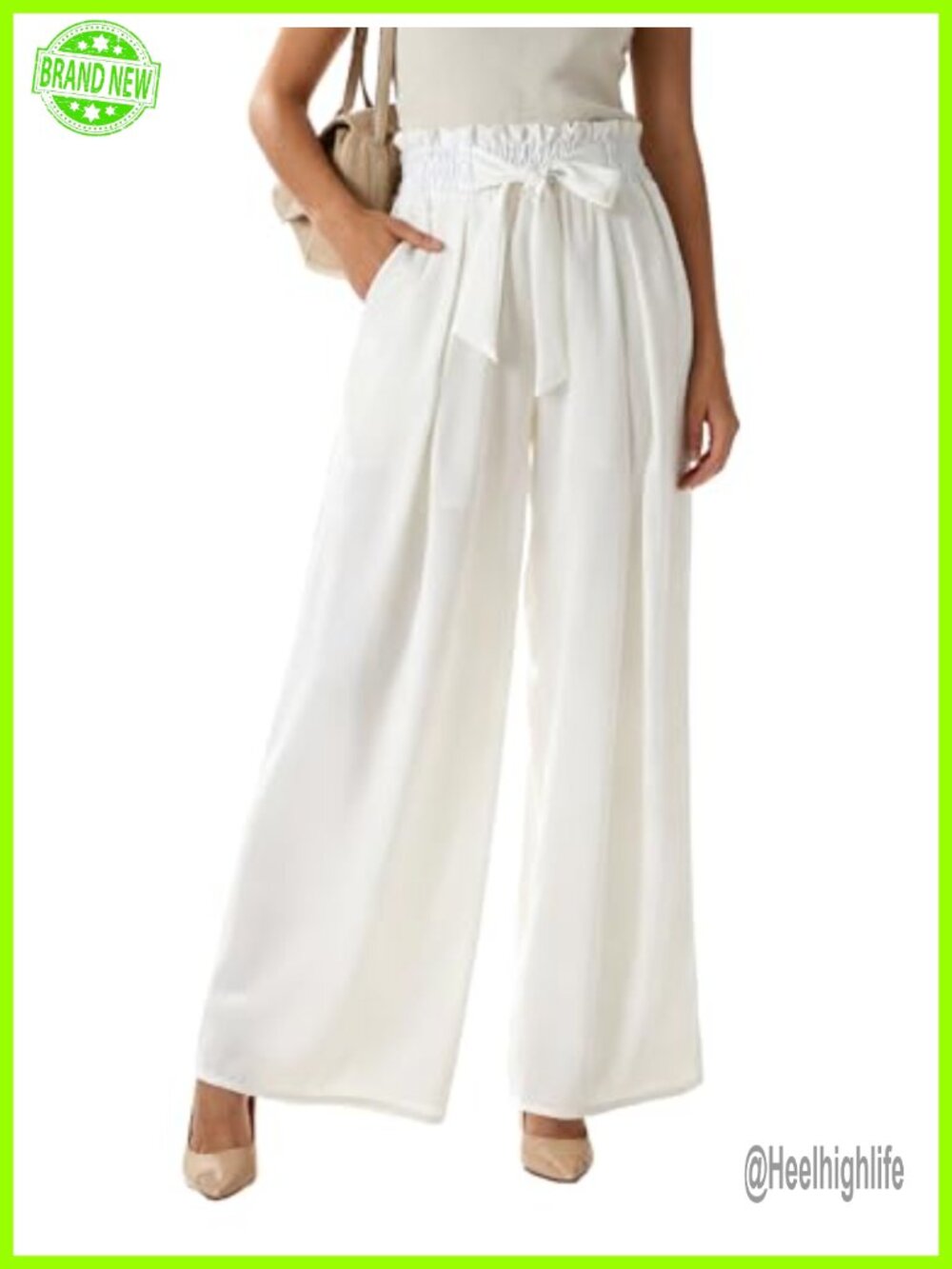 Queeo Wide Leg High Waisted Palazzo Trousers Belted Business Casual Pants